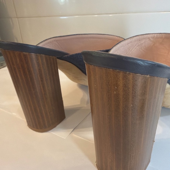 Kate Spade New York Denim Block Heel Mule Sandals Two Strap Wood Heel Size 9 - Picture 5 of 7